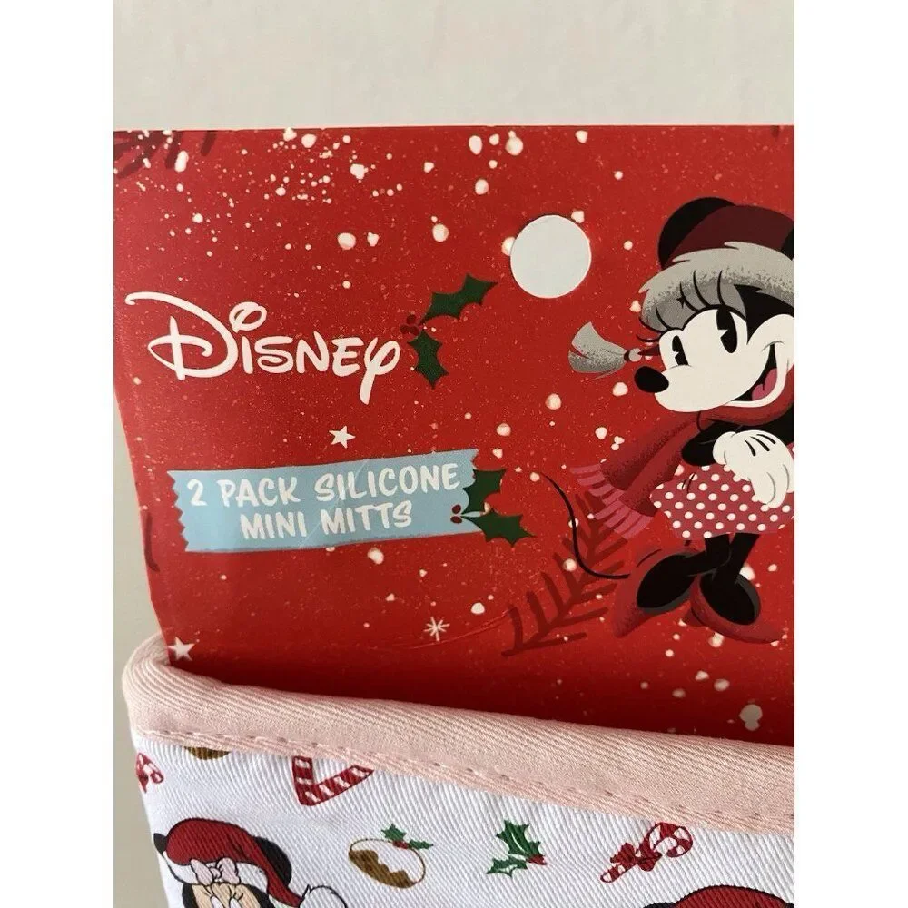 2 Pk Disney Minnie‎ Mouse Mini Oven Mitts Christmas Holiday Yule Log Candy Canes